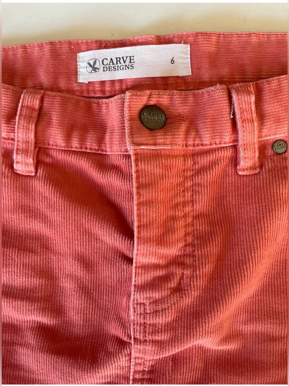 Women’s Carve Designs mini MAUI SKIRT organic cotton raw hem stretch coral 6 - Picture 7 of 8
